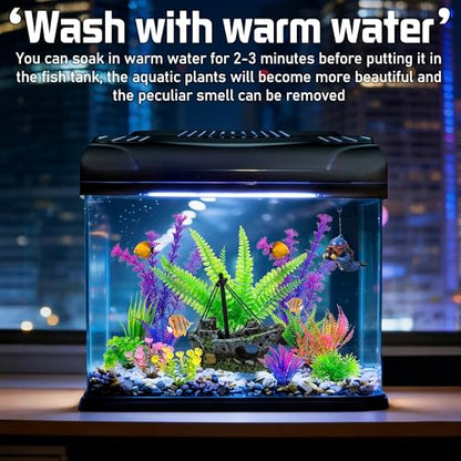 Ameliade Fish Tank Decor Set with Shipwreck Decoration, Little Diver Floating & 13 Aquatic Artificial Plants - Betta Plants & Hiding Spots for Aquariums and Small Fish Tank Accessories