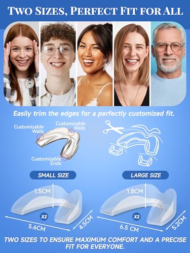 Mouth Guard with Mirror Storage Case, 4 Pack 2 Sizes for Women & Men
