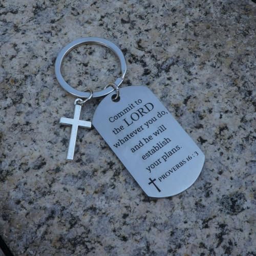 Inspirational Scripture Keychain with Cross - Bible Verse Matte Key Chain Religious Gift for Christian - style: Proverbs 16:3