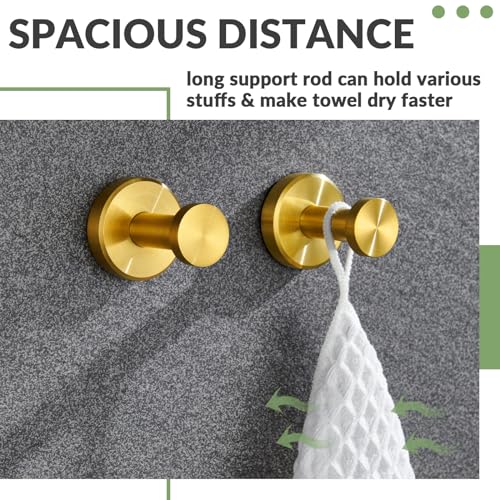 APLusee Brushed Gold Bathroom Towel Hooks 2 Pack, 304 Stainless Steel Robe Hooks for Kitchen Garage, Wall Mounted - color: Brushed Gold, size: 2 Pack