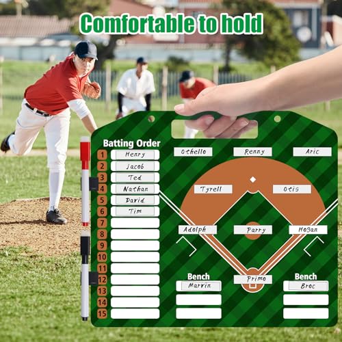 Magnetic Baseball Lineup Board, Anglecai Baseball Dry Erase Coaching Board | Baseball Coach Clipboard for Softball Dugout Board with 30 Lineup Card/ 10 Magnet/2 Marker/2 Hook - color: Green