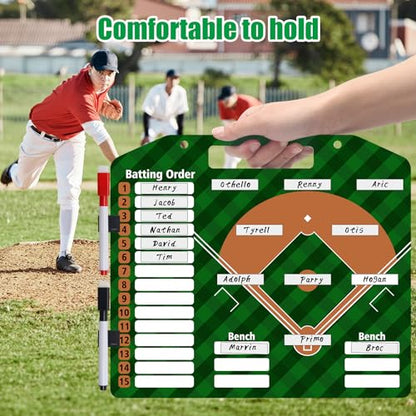 Magnetic Baseball Lineup Board, Anglecai Baseball Dry Erase Coaching Board | Baseball Coach Clipboard for Softball Dugout Board with 30 Lineup Card/ 10 Magnet/2 Marker/2 Hook - color: Green