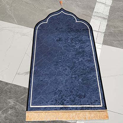 Muslim Prayer Rug Islamic Mat for Muslim Prayers Great Ramadan Gift for Muslim Men Women Portable Prayer Mat Rug Turkish Pocket Praying Rug Thick Large Padded Sajadah Muslim Prayer Rug Velvet Carpet - color: Blue