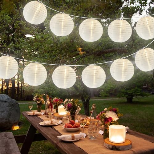 Lantern String Lights Outdoor, 27.5FT White Lantern String Lights Plug in with 10 Nylon Lanterns and G40 LED Bulbs, Hanging Light Strings Waterproof for Indoor Bedroom Outdoor Patio Wedding Party - color: White