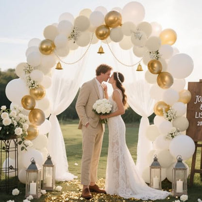 White Sand Gold Balloons Garland Arch Kit,156PCS White Nude Balloons with Metallic Chrome Gold Latex Balloons for Boho Wedding Baby Bridal Shower Engagement Anniversary Birthday Decorations Backdrop