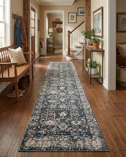 Rugs.com Oregon Collection Rug – 12 Ft Runner Blue Low-Pile Rug Perfect for Hallways, Entryways - color: Blue 3, size: 2'2" x 12' (Runner)