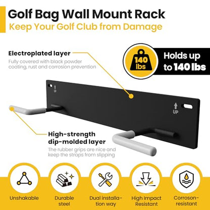 Wall Mounted Golf Bag Storage Rack,Golf Bag Storage Rack for Garage,Golf Bag Organizer for Garage,Golf Bag Hangers/Holder/Hook for Garage,Golf Storage System & Accessories
