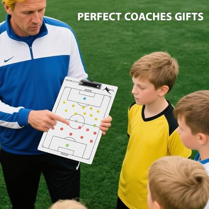 Magnetic Soccer Coaches Clipboard, White Double-Sided Dry Erase Coach Board, Tactics Whiteboard with Color Magnetic Sticker and 2 Markers for Coaches Gift - style: Soccer-B