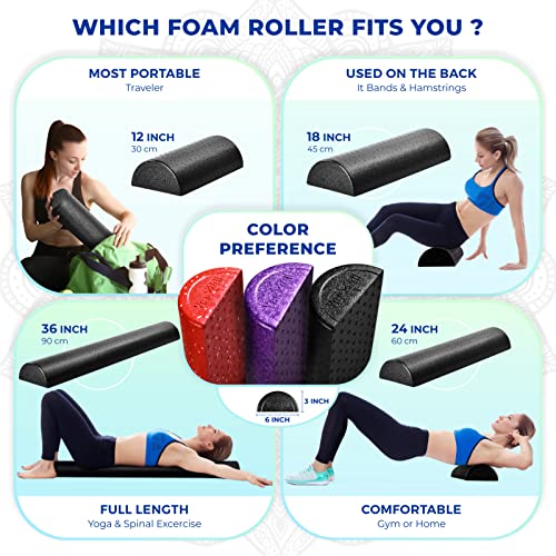 Yes4All High-Density EPP Half Round Back Roller Foam, Exercise Foam Roller for Yoga, Pilates & Stretching - 12, 18, 24, 36 inch - color: Black, style: 12 inch