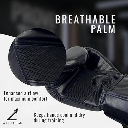 Wellforge Boxing Gloves 10oz/12oz for Training – Durable Premium Synthetic Leather Gloves with Pre-Molded Foam Padding and Secure Wrist Support for Sparring & Workouts - size: 12oz