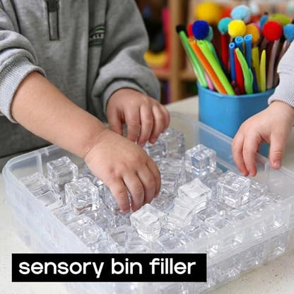 Acrylic Cubes - Gemstones and Crystals - Bag of 39 pcs Vase Filler Jewels for Crafts - Fish Tank Rocks - Sensory Bin Filler Gems for Crafting - Fake Ice Cubes - Clear - color: Clear Cubes