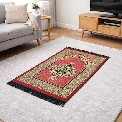 Modefa Islamic Gifts Prayer Mat | Thin Woven Praying Mat Muslim Prayer Rug | Muslim Gifts for Men Ramadan Gifts with Tesbih Prayer Beads | Ottoman Rug with Cylinder Gift Box Set Ramadan (Red) - color: Red