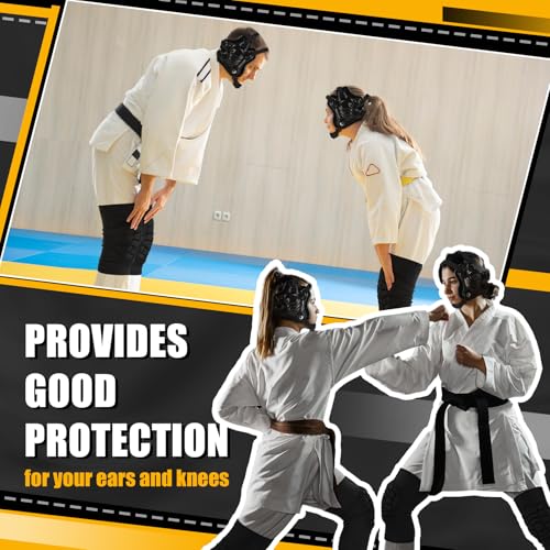 Lewtemi Wrestling Headgear Knee Pads Set Including Adjustable Thick Wrestling Ear Guard and Protective Anti-Slip Knee Pads for Sparring Brazilian Jiu Jitsu Training - size: M Size