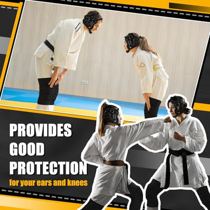 Lewtemi Wrestling Headgear Knee Pads Set Including Adjustable Thick Wrestling Ear Guard and Protective Anti-Slip Knee Pads for Sparring Brazilian Jiu Jitsu Training - size: L Size