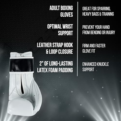 CLETO REYES Training Gloves with Leather Strap & Attached Thumb and Hook & Loop Closure, 16oz, White