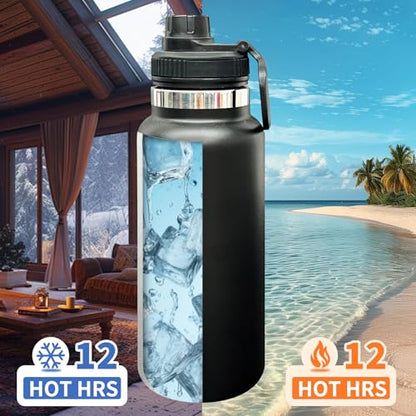 32 oz Insulated Water Bottle with Spout Lid - Double Wall Vacuum Sports Water Bottle - Powder Coated Cup for Gym Camping Hiking(Black,1 pack) - color: Black