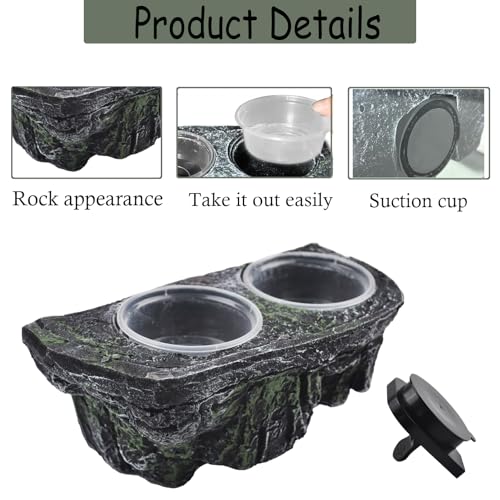 PINVNBY Reptile Feeding Ledge with Suction Cups,Crested Gecko Feeder Ledges with 2 Pcs Water & Food Bowls Double Lizard Dish Bearded Dragon Tank Accessories for Geckos Chameleon Spider Snake - size: 【1 PCS】