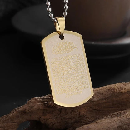 Stainless Steel Ayatul Kursi Islamic Muslim Religious Scripture Pendant for Men Women Religious Ramadhan Symbol Jewelry - color: golden