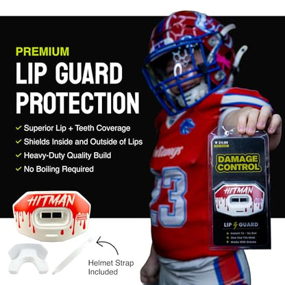 DAMAGE CONTROL Youth Football Mouth Guard – Breathable No Boil Mouthpiece, Protects Lips & Teeth, Works with Braces, Includes Helmet Strap – Sports Gear & Accessories (Hitman) - color: Hitman