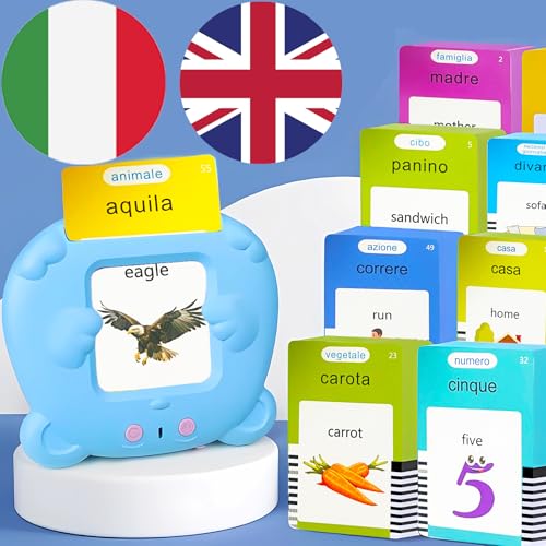 Bilingual English Talking Flash Cards for Kids - Italian, Blue - color: Italian, size: Blue