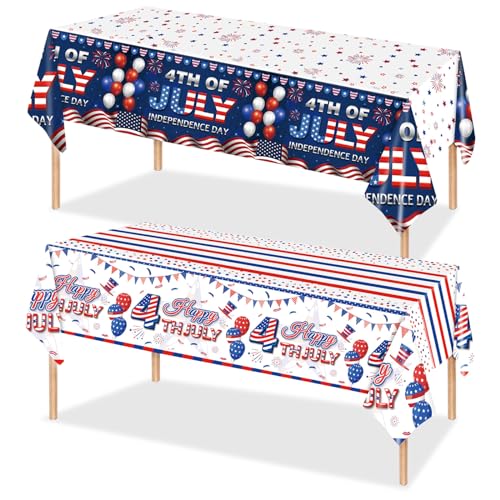 2PCS 4th of July Tablecloths American Flag Table Cloth Stars and Stripes Plastic Disposable Table Cover for Fourth of July Decorations Memorial Independence Day Kitchen Picnic Party Supplies 54"x108" - color: 4th of July