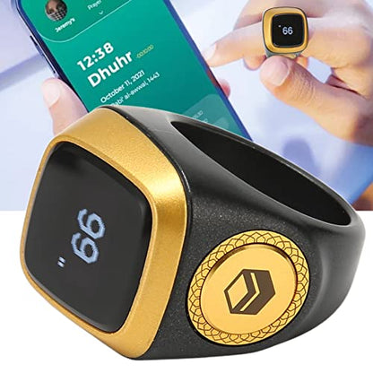 Finger Smart Tally Counter Ring, 20mm Muslim Digital Azan Alarm Clock(Black), Resettable Smart Counter Digital Counter & Vibration Reminder with Mini LCD Screen ﻿