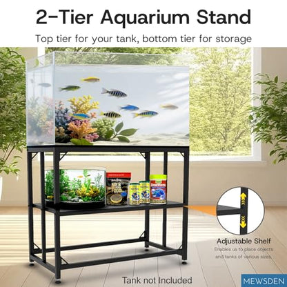 Fish Tank Stand, 40 Gallon Heavy Duty Metal Aquarium Stands, Reptile Tank, Turtle Tank, Breeder Tank Stand, 660LBS Capacity Terrarium Stand Rack with 2-Tier Storage Shelves (Black, 36.5"x18.5"x29.5") - color: Black, size: (40 Gallon)36.5"x18.5"