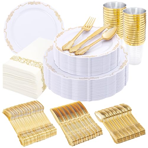 supernal 210-Piece White and Gold Plastic Dinnerware Set for 30 - color: White and Gold, size: 210pcs
