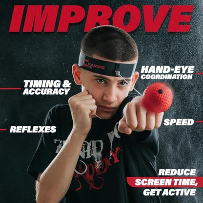 Champs MMA Boxing Reflex Ball Set with Punch Counter App – Hand-Eye Coordination & Speed Training Kit