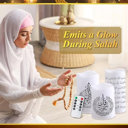 Tujoe 3 Pcs Eid Mubarak Flickering Flameless Candles Ramadan Decor Eid Mubarak LED Battery Operated Candles Candle Lights for Muslim Eid Ramadan Decor for Home - style: Classic