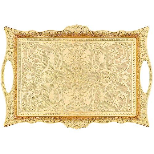 Alisveristime Big Square Zamac Serving Tray, 14.5 x 9.85 in (Gold) - color: Gold