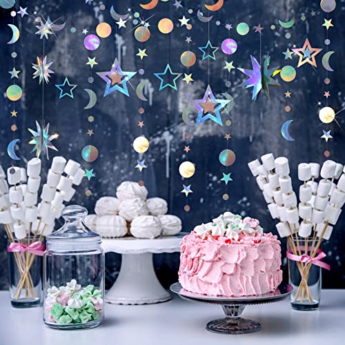 7 Pcs Iridescent Star Moon Garland Party Decorations Kit Hanging 3D Twinkle Little Star Streamer Bunting Banner Backdrop for Holiday Baby Shower Birthday Supplies