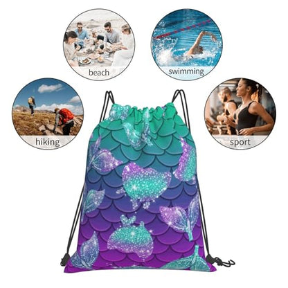 Unisex Drawstring Backpack Purple Blue Galaxy Sparkling Mermaid Fish Scales Pattern, Water Resistant Polyester Gym Sack for Sports Workout Training - color: Pattern (368)