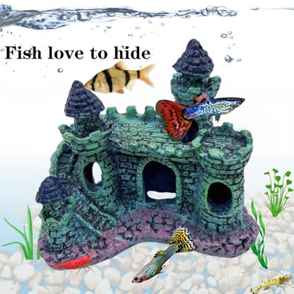 Small Aquarium Castle Decor , Mini Cute Fish Tank Castle Ornaments , Little Fish Fish Larvaes Shelter Shrimp Hide Caves Hideout for Small Medium Fish Tank Crab Shrimp Betta Cichlid Tank Decor (Blue)