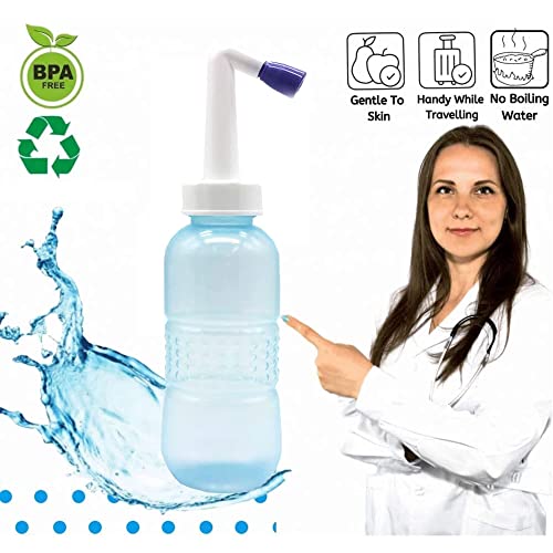 Portable Handheld Personal Hygiene Refresher Toilet Butt Cleaner Travel Bidet Spray Bottle for Home 450 ml. - color: Blue