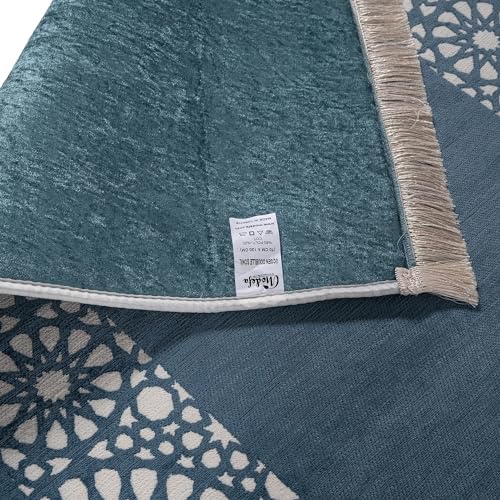 Modefa Turkish Islamic Prayer Mat - Chenille with Foam and Carrying Bag - Intricate Praying Rug Ramadan Eid Gift - Traditional Muslim Janamaz Seccade for Men Women - Mustaqim (Light Blue) - color: Light Blue