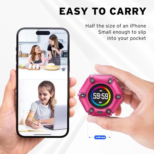 Printers Jack Visual Pomodoro Timer, Productivity Cube Timer, Mute & Vibration & Adjustable Sound Alert, for Office, ADHD, Study, Work, 3/5/10/25/30/60min & Custom Countdown - Hot Pink - color: Hot Pink