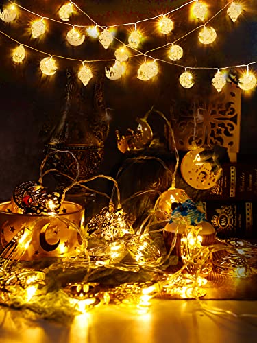 ANPHSIN Ramadan Eid String Light- 9.8ft 20LEDs Eid Moon Star Kerosene Lantern Lamp Battery Operated Mubarak Islam Decorative Indoor Lights String for Muslim Islamic Home Garden Patio Decor Supplies - style: Moon Star Kerosene Lamp