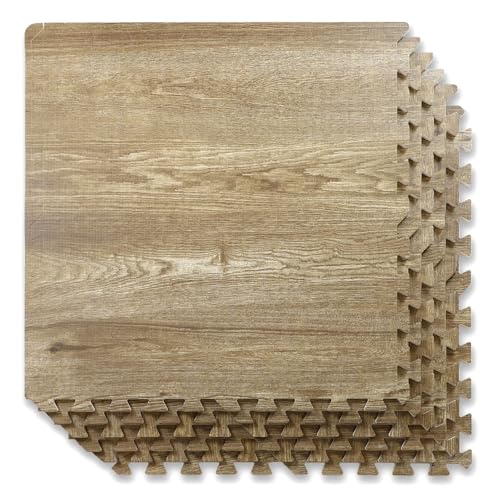 100 Sq. Ft 3/8 Inch Thick Printed Foam Tiles Interlocking Foam Mat, Natural Brown Wood Grain Style Print, (24"x24", 25 pcs), Protective Flooring for Home, Exercise or Trade Show - color: Natural Brown