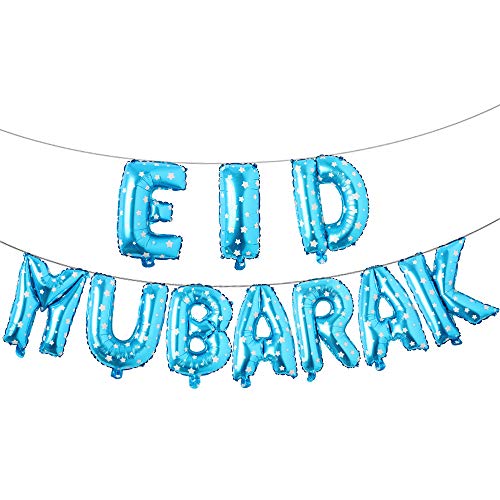 16inch Rose Gold Eid MUBARAK Foil Balloons Party Decoration Supplies Ramadan Decoration Gold EID Balloons For Muslim EID Ballon (EID Blue Star) - color: Eid Blue Star