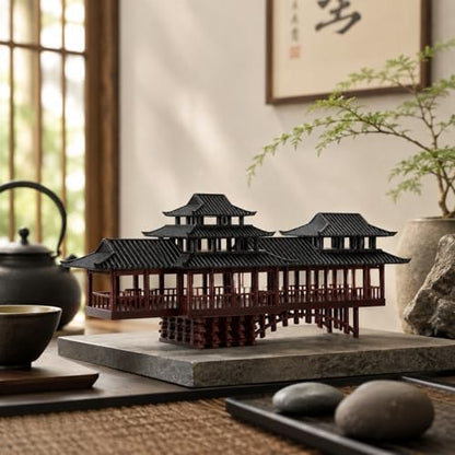 LOGOFUN Mini Chinese Pavilion Ornament Arched Bridge Bonsai Decor - 13.5CM | Ancient Pavilion And Bridge Model Adds Architectural Detail To Bonsai, Sand Tables, Garden Scenes, And Micro Landscapes