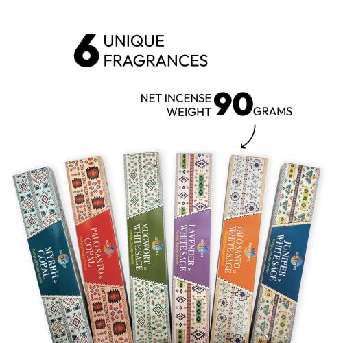Cleansing Incense Sticks Variety Pack - 6 Masala Incenses - White Sage, Lavender, Myrrh, Copal Mexico & Palo Santo Incense Sticks | Inciensos para Sacar Malas Energias