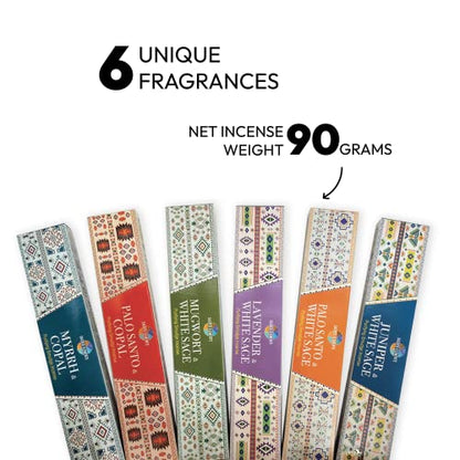 Cleansing Incense Sticks Variety Pack - 6 Masala Incenses - White Sage, Lavender, Myrrh, Copal Mexico & Palo Santo Incense Sticks | Inciensos para Sacar Malas Energias