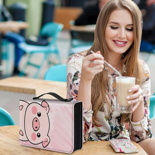 Bible Cover Case for Women, PU Leather Large Bible Cases with Zipper Fits Books Up to 12" x 9" x 2.76”, Bible Carrying Bag for Men, Cartoon Pink Pig - color: Cartoon Pink Pig