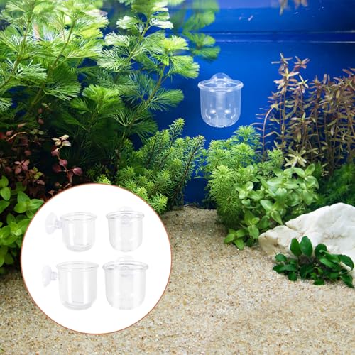 Luxshiny 4pcs Acrylic Aquarium Fish Tank Feeding Cups with Filter Hollow Design, Water Grass Container Set (Small Large), Feeding Bait Holder for Aquatic Pets