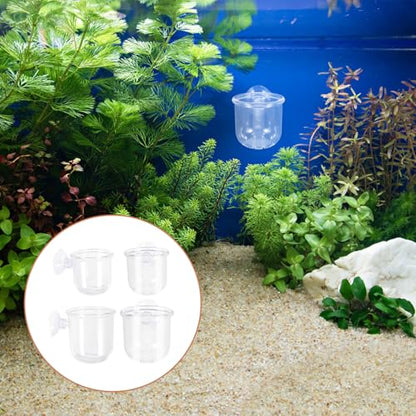 PRETYZOOM 4pcs Aquarium Fish Tank Feeding Cups with Suction Cup, Acrylic Fish Feeder Bowls for Bait and Food Holding, Small and Large Sizes for Aquarium and Shrimp Feeding Supplies