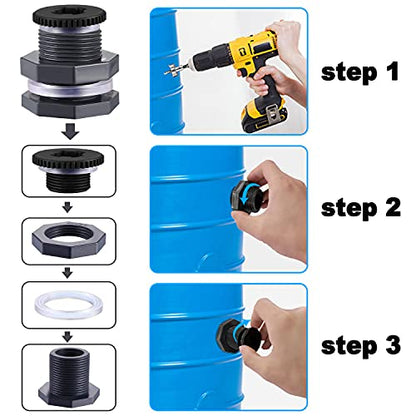 2 PCS Rain Barrel Bulkhead Fitting kit with Plugs and Hole Saw Tool, 1 Inch PVC Spigot Connector Kit for Rain Barrels Water Tanks Pools Aquariums Tubs (Bulkhead 1 Inch) - size: 1 Inch (Diameter 32mm)
