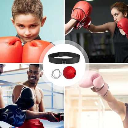 Boxing Ball with Headband, Boxing Reflex Ball Headband Set | React Reflex Ball for Adult Training | Indoor Outdoor Fitness Equipment - color: Red