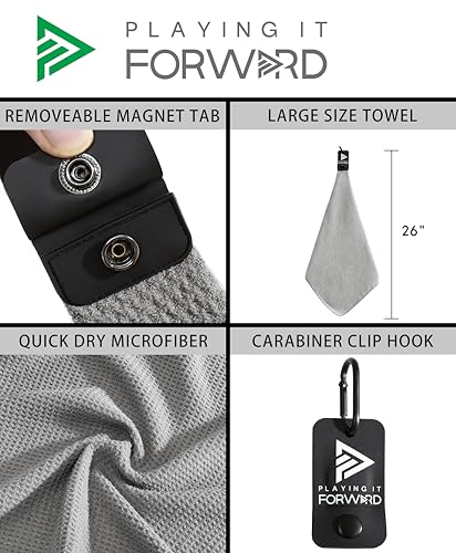 Magnetic Multi Sport Microfiber Towel for Gym, Running, Tennis, Workout, Golf Bags, Strong Magnet Hold, Gym Towels, Magnetic Golf Towels, Fast Drying, Men & Women, Gray - color: Gray
