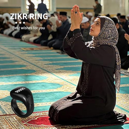 Smart Tasbih Zikr Ring,Adjustable Counter, 3 Sizes (18,20,22mm) Muslim Digital Azan Alarm Clock,APP Support Digital Counter Prayer Reminder Rings, Waterproof 5 Digit Finger Counter zikr Ring - color: Black